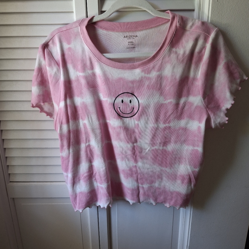 Arizona Jean Company Pink and White Tie-Dye Short Sleeve Tee